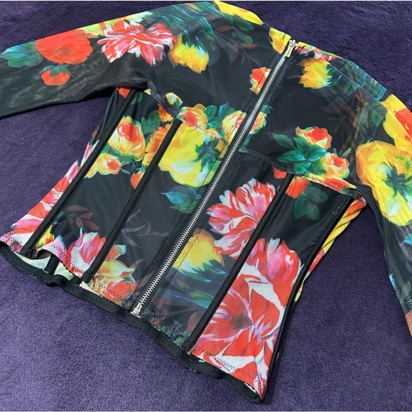 Multicolor Floral Mesh Long Sleeve Corset Top Size M - Picture 5 of 5